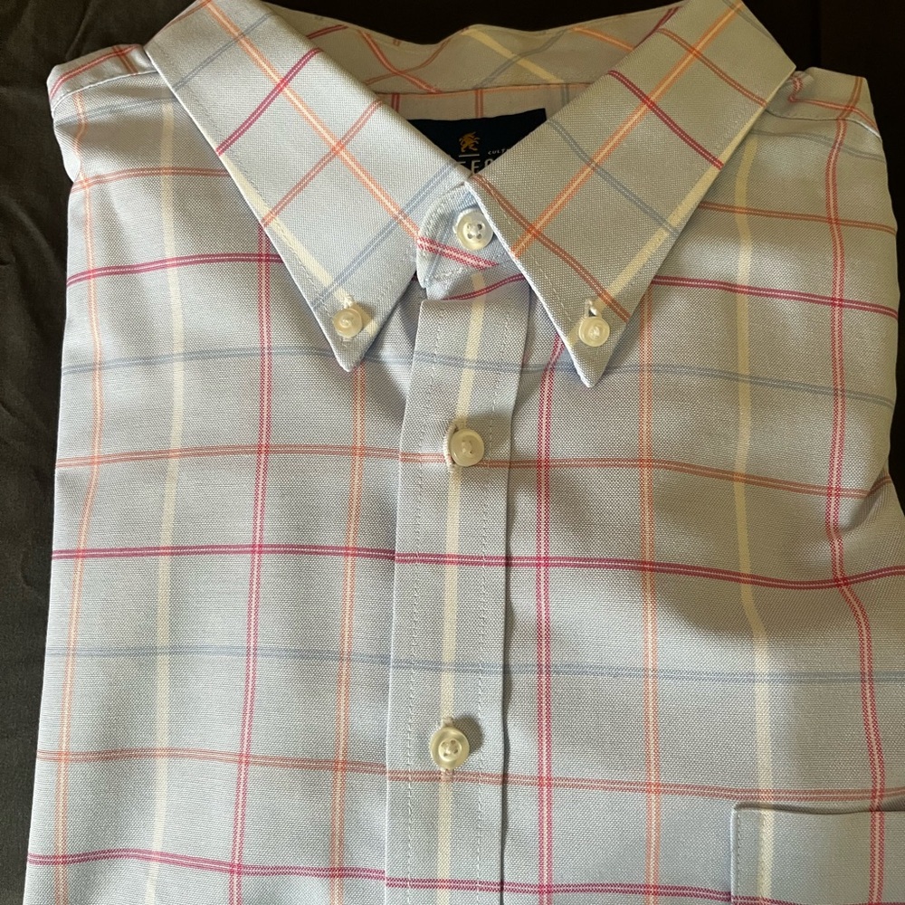STAFFORD Men's Blue and Pink Plaid Shirt
